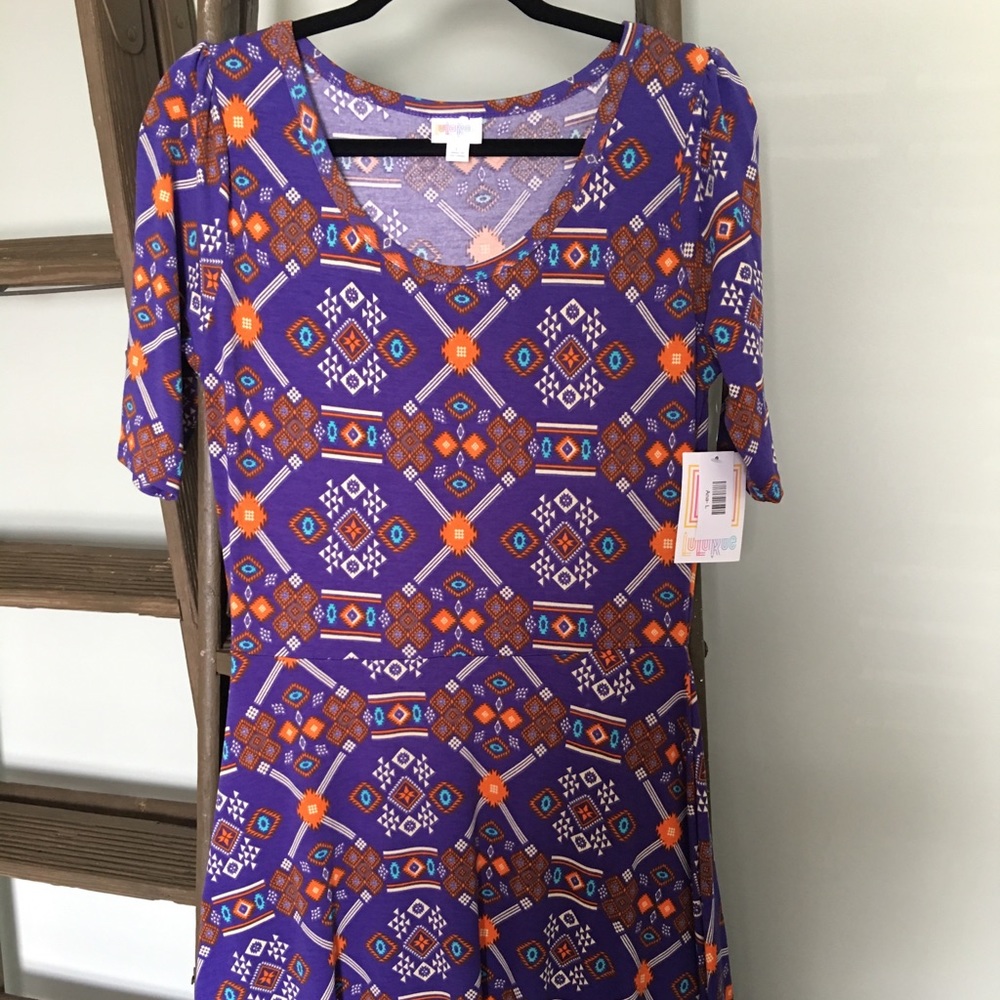 LulaRoe Large Ana Dress Purple/Tribal Print